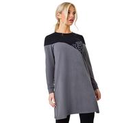 Roman Petite Stretch Animal Colour Block Knit Dress In Dark Grey Dark Grey 12