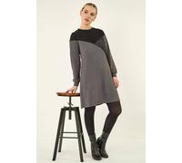 Roman Petite Animal Colour Block Knit Dress for Women UK - Ladies Autumn Everyday Winter Holiday Round Neckline Comfy Long Sleeve Soft Knee Length Frock Pull On Gowns - Dark Grey - Size 16