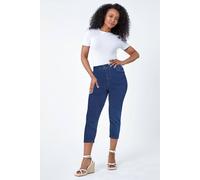 Roman Originals Cropped Jeggings for Women UK Ladies Capri Stretchy Jeans Denim Legging Cotton Summer Trouser Three Quarter 3/4 Length Pull On Cut Off High Waist Smart - Indigo - Size 10