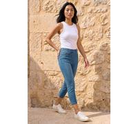 Roman Originals Cropped Jeggings for Women UK Ladies Capri Stretchy Jeans Denim Legging Cotton Summer Trouser Three Quarter 3/4 Length Pull On Cut Off High Waist Smart - Petite Denim Blue - Size 14