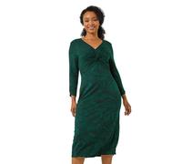 Roman Petite Stretch Leaf Print Twist Midi Dress In Bottle Green Bottle Green 16