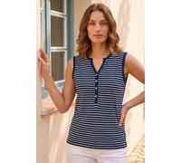 Roman Women's Petite Stripe Button Top in Navy | Size: 16
