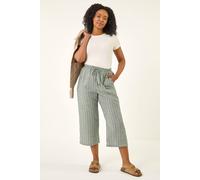Roman Women's Petite Stripe Cropped Wide Leg Trouser in Khaki | Size: 16 Roman Khaki 16