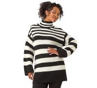 Roman Petite Stripe High Neck Jumper for Women UK - Ladies Everyday Autumn Winter Comfy Soft Evening Vacation Work Party Night Out - Petite Black - Size 10