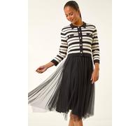 Roman Petite Stripe Knit Midi Dress In Black Black 12