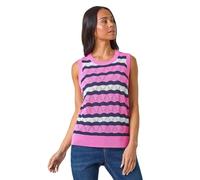 Roman Petite Stripe Knitted Vest for Women UK - Ladies Everyday Holiday Spring Summer Round Neckline Comfy Soft Evening Vacation Work Party - Pink - Size 12