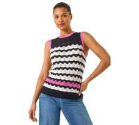 Roman Petite Stripe Knitted Vest for Women UK - Ladies Everyday Holiday Spring Summer Round Neckline Comfy Soft Evening Vacation Work Party - Navy Wave - Size 14
