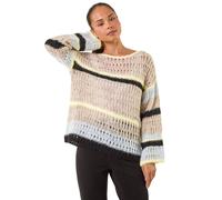 Roman Petite Stripe Open Knitted Jumper In Stone Stone 12