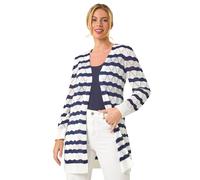 Roman Petite Stripe Pointelle Knit Cardigan In Navy Navy 16