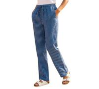 Roman Petite Stripe Pull On Stretch Trouser for Women UK - Ladies Everyday Holiday Spring Summer Comfy Soft Evening Vacation Work Party - Petite Blue - Size 16