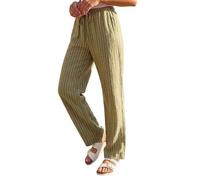 Roman Petite Stripe Pull On Stretch Trouser for Women UK - Ladies Everyday Holiday Spring Summer Comfy Soft Evening Vacation Work Party - Petite Khaki - Size 18