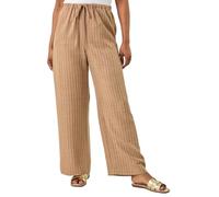 Roman Petite Stripe Pull On Stretch Trouser for Women UK - Ladies Everyday Holiday Spring Summer Comfy Soft Evening Vacation Work Party - Petite Stone - Size 12