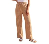 Roman Petite Stripe Pull On Stretch Trouser for Women UK - Ladies Everyday Holiday Spring Summer Comfy Soft Evening Vacation Work Party - Petite Stone - Size 18