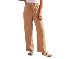 Roman Petite Stripe Pull On Stretch Trouser for Women UK - Ladies Everyday Holiday Spring Summer Comfy Soft Evening Vacation Work Party - Petite Stone - Size 18