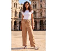 Roman Petite Stripe Pull On Stretch Trouser for Women UK - Ladies Everyday Holiday Spring Summer Comfy Soft Evening Vacation Work Party - Petite Stone - Size 16
