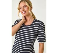 Roman Petite Stripe Ruched Top In Navy Navy