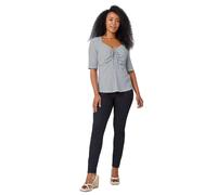 Roman Petite Stripe Ruched V-Neck Stretch Top In Black Black 18