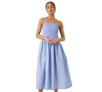 Roman Petite Stripe Strappy Shirred Dress for Women UK - Ladies Everyday Holiday Spring Summer Squared Neckline Comfy Soft Evening Vacation Work Party - Petite Blue - Size 14