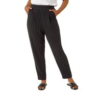 Roman Petite Stripe Tapered Linen Mix Trouser In Black Black 14