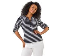 Roman Petite Stripe V-Neck Button Top In Navy Navy 10