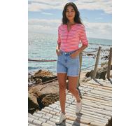 Roman Petite Stripe V-Neck Button Top In Pink Pink