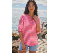 Roman Petite Stripe V-Neck Button Top for Women UK - Ladies Everyday Holiday Spring Summer V-Neckline Comfy Soft Evening Vacation Work Party - Pink - Size 12