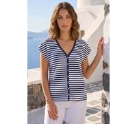 Roman Women's Petite Stripe V-Neck T-Shirt in Navy | Size: 14 Roman Navy 14