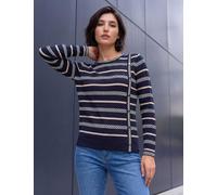 Roman Petite Striped Round Neck Button Detail Jumper Navy Mix