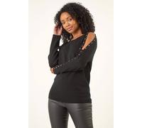 Roman Petite Stud Sleeve Knit Jumper In Black Black 12