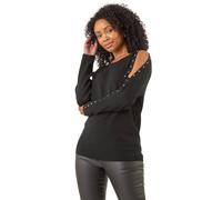 Roman Petite Stud Sleeve Knit Jumper In Black Black 14