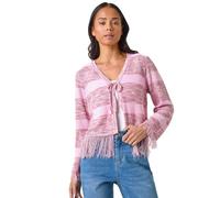 Roman Petite Tassel Stripe Cardigan for Women UK - Ladies Everyday Holiday Spring Summer V-Neckline Comfy Soft Evening Vacation Work Party - Petite Pink - Size 14