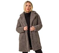 Roman Petite Teddy Longline Coat In Taupe Taupe 12