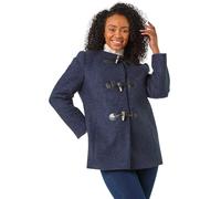 Roman Petite Textured Boucle Coat for Women UK - Ladies Everyday Autumn Winter Round Neckline Comfy Soft Evening Vacation Work Party Night Out - Petite Navy - Size 12