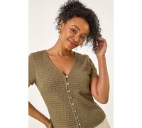 Roman Women's Petite Textured Button Through Blouse in Khaki | Size: 10 Roman Khaki 10