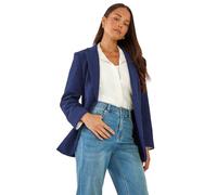 Roman Petite Textured Buttoned Blazer for Women UK - Ladies Everyday Autumn Winter Revered Collar Comfy Soft Evening Vacation Work Party Night Out - Petite Navy - Size 16