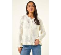 Roman Women's Petite Textured Frill Hem Knit Cardigan in Ivory | Size: 16 Roman Ivory 16