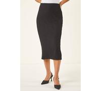Roman Originals Textured Pencil Skirt for Women UK Ladies Jersey Work Office Smart Formal Bodycon Under The Knee Length Calf Length Midi Tight Fitted Straight Shift - Petite Black - Size 18