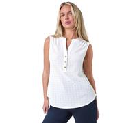 Roman Originals Sleeveless Shirt for Women UK Ladies Vest Tank Top Summer Smart Blouse Stretchy Jersey T-Shirt Casual Spring Holiday Party Beach Vacation Notch Neck - Petite White - Size 18