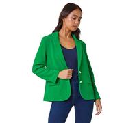 Roman Petite Textured Stretch Blazer for Women UK - Ladies Spring Everyday Summer Break Long Sleeve Soft Button Detail Comfy Functional Pockets Business Work Jacket - Petite Green - Size 10