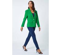 Roman Petite Textured Stretch Blazer for Women UK - Ladies Spring Everyday Summer Break Long Sleeve Soft Button Detail Comfy Functional Pockets Business Work Jacket - Petite Green - Size 12