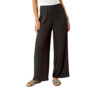 Roman Petite Textured Stretch Trouser for Women UK - Ladies Everyday Holiday Spring Summer Comfy Soft Evening Vacation Work Party - Petite Black - Size 14