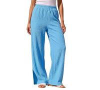 Roman Petite Textured Stretch Trouser for Women UK - Ladies Everyday Holiday Spring Summer Comfy Soft Evening Vacation Work Party - Blue - Size 16