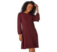 Roman Petite Textured Swing Stretch Dress for Women UK - Ladies Everyday Autumn Winter Round Neckline Comfy Soft Evening Vacation Work Party Night Out - Petite Wine - Size 14