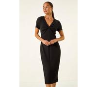Roman Women's Petite Textured Twist Midi Dress in Black | Size: 18 Roman Black 18