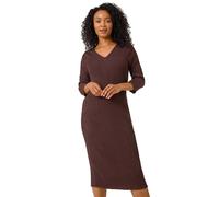 Roman Petite Textured V-Neck Stretch Midi Dress In Chocolate Chocolate 14