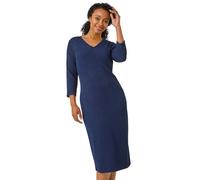 Roman Petite Textured V-Neck Stretch Midi Dress In Navy Navy 14
