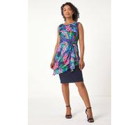 Roman Women's Petite Tropical Asymmetric Frill Dress in Navy | Size: 12 Roman Navy 12
