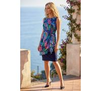 Roman Women's Petite Tropical Asymmetric Frill Dress in Navy | Size: 12 Roman Navy 12