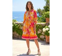 Roman Women's Petite Tropical Print Buttoned Dress in Orange | Size: 14 Roman Orange 14