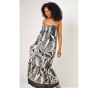 Roman Petite Tropical Print Tiered Maxi Dress In Black Black 8